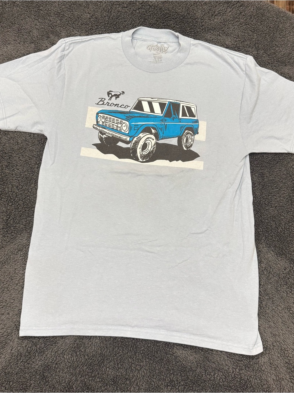 Ford Bronco Shirt Mens Medium Baby Blue Tee Luv Short Sleeve Crew Neck